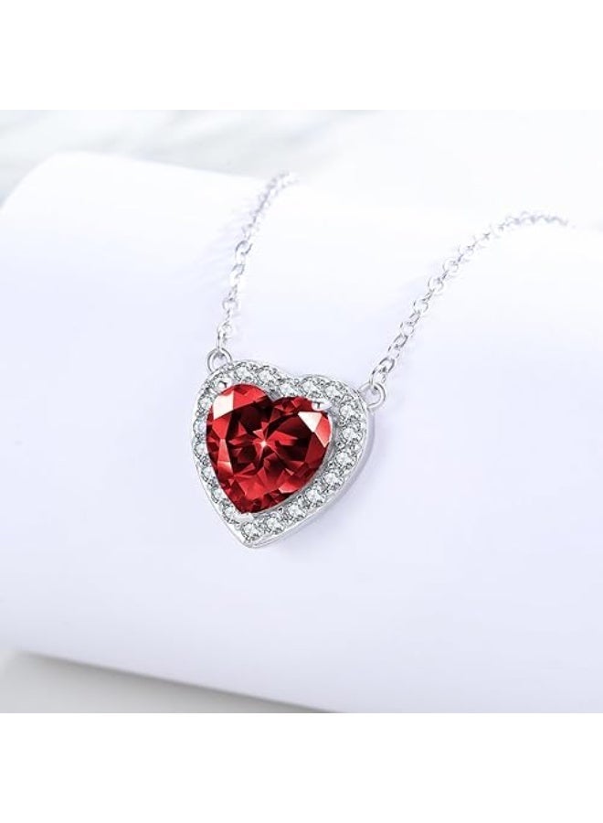 Heart Pendant Red Stone Silver Necklace - Image 2